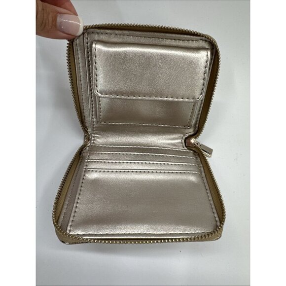 GUESS Womens Small Zip Around Wallet Shinny Gold Coin Pocket Credit Card Money - Picture 3 of 12